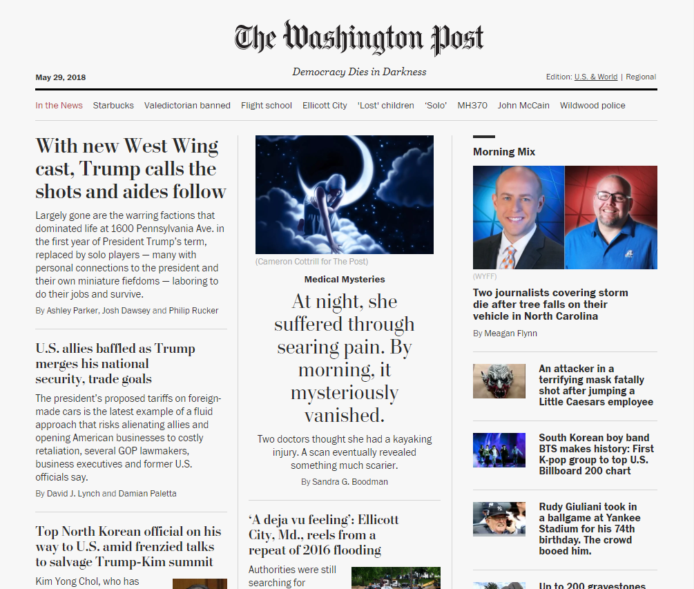 Screenshot of the Washington Post's homepage